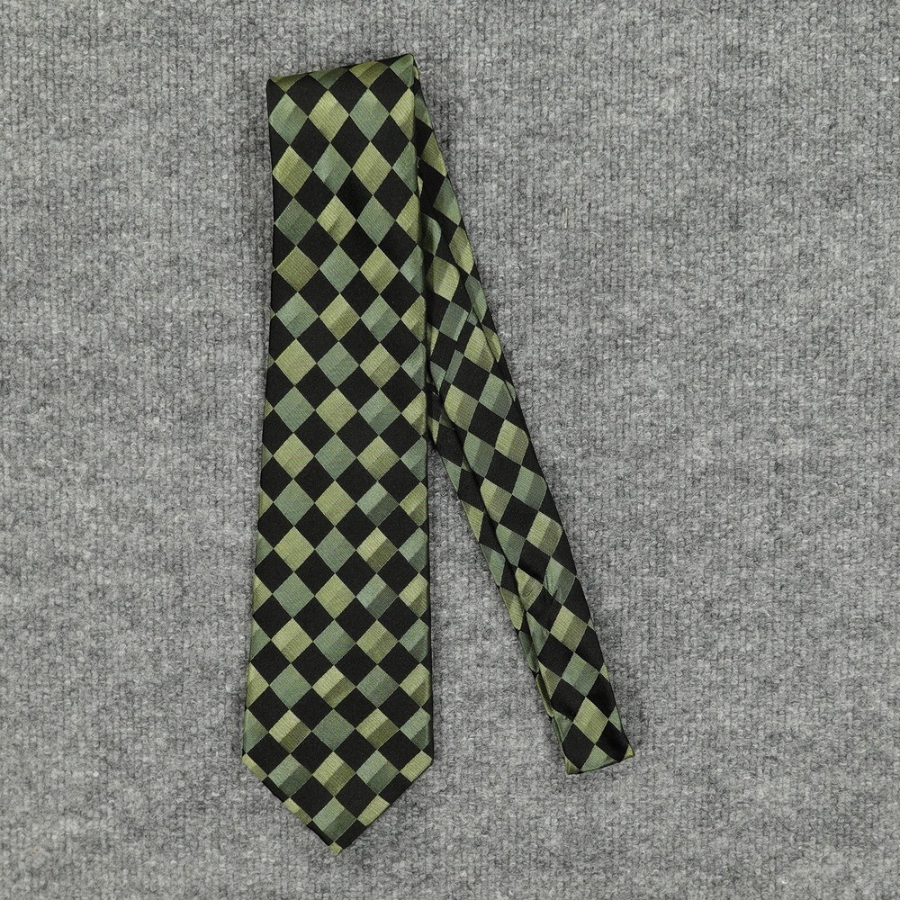Arrow Tie Mens One Size Green Black Plaid Check 100% Silk Woven Classic Necktie